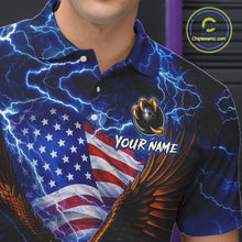 Load image into Gallery viewer, Blue Lightning Thunder US Flag Eagle Bowling Shirts for Men Custom Patriotic Team Bowling Jerseys NQS11580