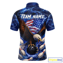 Load image into Gallery viewer, Blue Lightning Thunder US Flag Eagle Bowling Shirts for Men Custom Patriotic Team Bowling Jerseys NQS11580