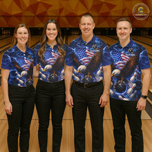 Load image into Gallery viewer, Blue Lightning Thunder US Flag Eagle Bowling Shirts for Men Custom Patriotic Team Bowling Jerseys NQS11580
