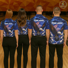 Load image into Gallery viewer, Blue Lightning Thunder US Flag Eagle Bowling Shirts for Men Custom Patriotic Team Bowling Jerseys NQS11580