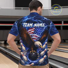 Load image into Gallery viewer, Blue Lightning Thunder US Flag Eagle Bowling Shirts for Men Custom Patriotic Team Bowling Jerseys NQS11580