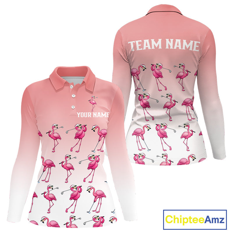 Funny Pink Flamingo Golf polo shirt for Women custom Flamingo golfer pattern golf shirts NQS11714