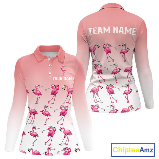 Funny Pink Flamingo Golf polo shirt for Women custom Flamingo golfer pattern golf shirts NQS11714