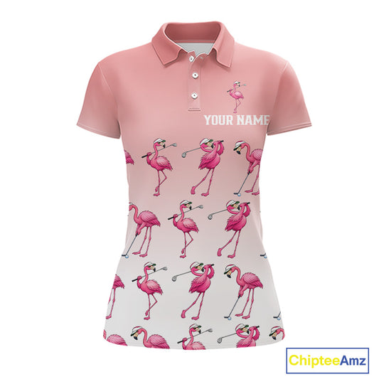 Funny Pink Flamingo Golf polo shirt for Women custom Flamingo golfer pattern golf shirts NQS11714