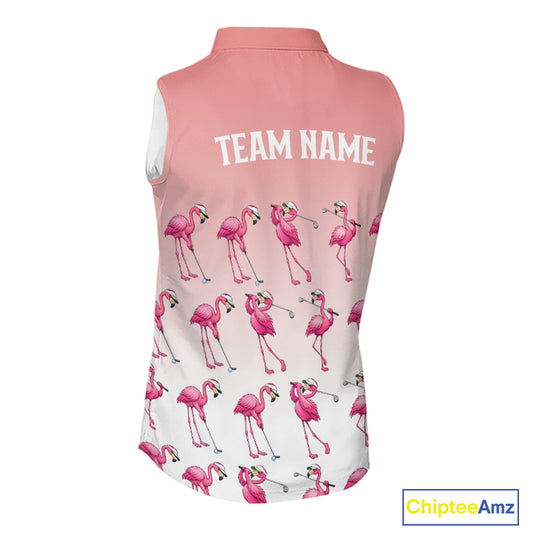 Funny Pink Flamingo Sleeveless Golf polo shirt for Women custom Flamingo golfer pattern golf shirts NQS11714