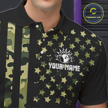 Load image into Gallery viewer, Black and Green Camo American Flag Bowling Shirts For Men Custom patriotic Bowling Team Jerseys NQS11177