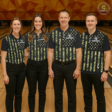 Load image into Gallery viewer, Black and Green Camo American Flag Bowling Shirts For Men Custom patriotic Bowling Team Jerseys NQS11177