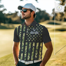 Load image into Gallery viewer, Black and Green Camo American Flag Golf Polo Shirts For Men Custom patriotic men's golf clothing NQS11178