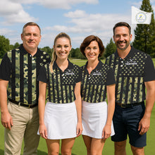 Load image into Gallery viewer, Black and Green Camo American Flag Golf Polo Shirts For Women Custom patriotic ladies&#39;s golf clothing NQS11178