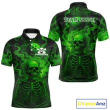 Load image into Gallery viewer, Custom Green Smoke Skull Bowling Polo, Quarter Zip Shirts For Men, Skull Team Bowling Jersey NQS10798