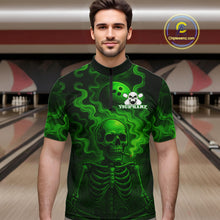 Load image into Gallery viewer, Custom Green Smoke Skull Bowling Polo, Quarter Zip Shirts For Men, Skull Team Bowling Jersey NQS10798