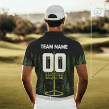 Load image into Gallery viewer, Black and Green Forest Disc Golf basket Mens Disc golf polo shirts Custom team disc golf attire NQS10801