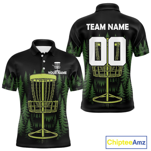 Black and Green Forest Disc Golf basket Mens Disc golf polo shirts Custom team disc golf attire NQS10801