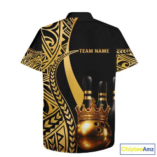 Black and Gold crown Bowling ball pins Hawaiian Shirts Custom Bowling Team jerseys NQS11592