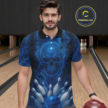 Load image into Gallery viewer, Blue Smoke Flame Skull Bowling shirts for Men custom Bowling Team Jersey, Gift For Bowler NQS10810