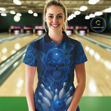 Load image into Gallery viewer, Blue Smoke Flame Skull Bowling shirts for Women custom Bowling Team Jersey, Gift For Bowler NQS10810