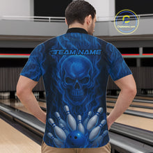 Load image into Gallery viewer, Blue Smoke Flame Skull Bowling shirts for Men custom Bowling Team Jersey, Gift For Bowler NQS10810