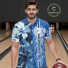 Load image into Gallery viewer, Blue tropical flower Flame Bowling Polo, Quarter Zip Shirts For Men Custom Bowler Gift Bowling Team NQS10990