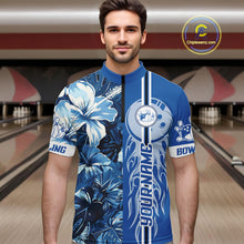 Load image into Gallery viewer, Blue tropical flower Flame Bowling Polo, Quarter Zip Shirts For Men Custom Bowler Gift Bowling Team NQS10990