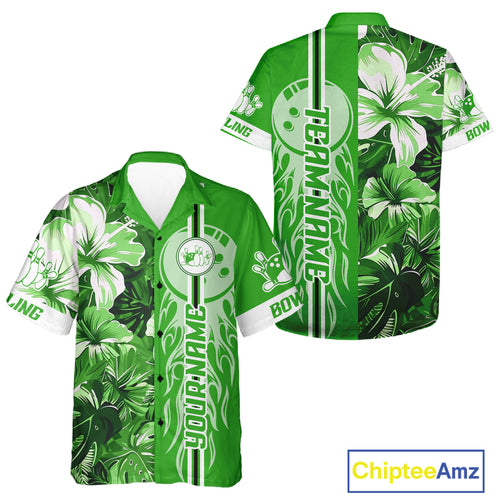 Green tropical flower Flame Hawaiian Bowling Jersey Custom Bowler Gift Bowling Team NQS10991