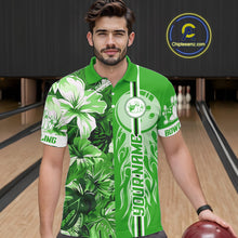 Load image into Gallery viewer, Green tropical flower Flame Bowling Polo, Quarter Zip Shirts For Men Custom Bowler Gift Bowling Team NQS10991