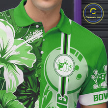 Load image into Gallery viewer, Green tropical flower Flame Bowling Polo, Quarter Zip Shirts For Men Custom Bowler Gift Bowling Team NQS10991