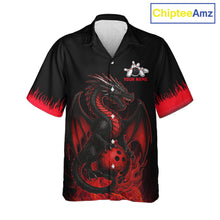 Load image into Gallery viewer, Black and Red Flame Dragon Bowling Hawaiian shirt Custom Dragon team bowling button up shirt NQS11482