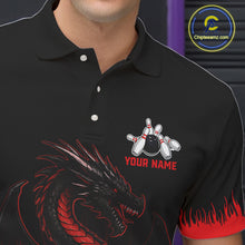 Load image into Gallery viewer, Black and Red Flame Dragon Bowling Polo, 1/4 zip shirts for Men Custom Dragon team bowling jerseys NQS11482