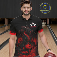 Load image into Gallery viewer, Black and Red Flame Dragon Bowling Polo, 1/4 zip shirts for Men Custom Dragon team bowling jerseys NQS11482