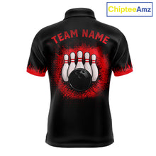 Load image into Gallery viewer, Black and Red Flame Dragon Bowling Polo, 1/4 zip shirts for Men Custom Dragon team bowling jerseys NQS11482