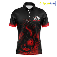 Load image into Gallery viewer, Black and Red Flame Dragon Bowling Polo, 1/4 zip shirts for Men Custom Dragon team bowling jerseys NQS11482