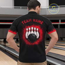 Load image into Gallery viewer, Black and Red Flame Dragon Bowling Polo, 1/4 zip shirts for Men Custom Dragon team bowling jerseys NQS11482