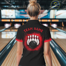 Load image into Gallery viewer, Black and Red Flame Dragon Bowling Polo, 1/4 zip shirts for Women Custom Dragon team bowling jerseys NQS11482