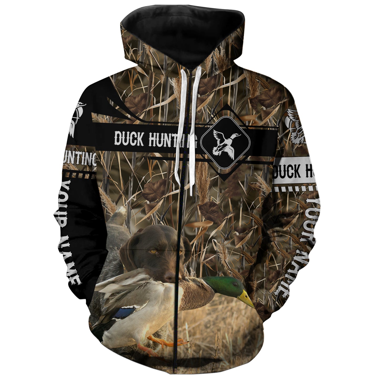 Duck Hunting with German Wirehaired Pointer waterfowl camo Shirts, Personalized Duck Hunting Gifts FSD3726