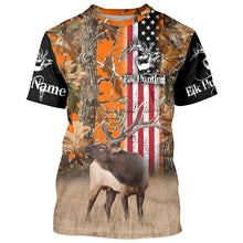 Load image into Gallery viewer, Elk Hunting American Flag Patriotic Custom Name All over print Shirts, Gifts idea for Elk Hunter FSD3077