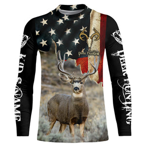 Mule Deer Hunting American flag custom Name Patriotic Hunting Shirts, Personalized Gifts for Hunter FSD1