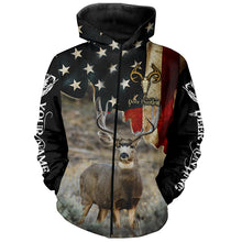 Load image into Gallery viewer, Mule Deer Hunting American flag custom Name Patriotic Hunting Shirts, Personalized Gifts for Hunter FSD1