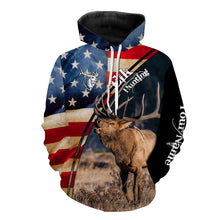 Load image into Gallery viewer, American flag Elk Hunting Shirts for Men, Custom Name Patriotic Elk Hunting Shirts FSD3007