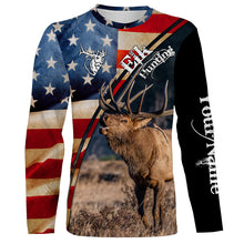 Load image into Gallery viewer, American flag Elk Hunting Shirts for Men, Custom Name Patriotic Elk Hunting Shirts FSD3007