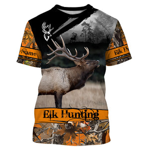 Elk hunting orange camouflage custom name shirts for hunters, Personalized elk hunting gifts FSD51