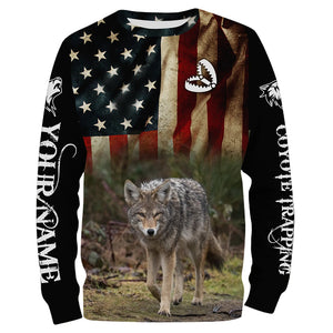 Coyote Trapping American Flag Custom Name 3D All over print shirts, Personalized trapping shirt gift FSD3060