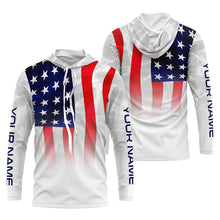 Load image into Gallery viewer, American flag Performance Shirts, Custom Name US Fishing water wave UV Protection shirts for Fisherman FSD4054