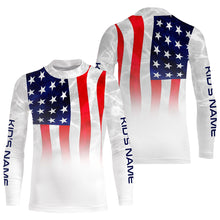 Load image into Gallery viewer, American flag Performance Shirts, Custom Name US Fishing water wave UV Protection shirts for Fisherman FSD4054