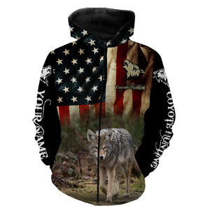 Coyote Hunting American Flag Custom Name 3D all over print Shirts, Coyote Hunting Clothing Gifts FSD109