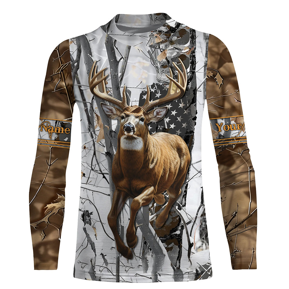 Deer Buck American Flag Custom Name 3D All over printed Shirts, Deer Hunting Shirt, Personalized Hunting Gifts - FSD2987