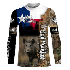 Wild Hog Hunting Texas Flag Camo Custom Name Shirts, TX Hog hunting shirt for hunter FSD332