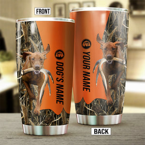 Vizsla Birds & Deer shed Hunting Dog Custom name Stainless Steel Tumbler Cup FSD4297