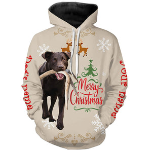 Christmas Chocolate Labrador Retriever Hunting Dog Custom Name Shirts, Gifts for Hunters FSD4611