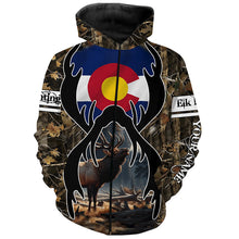 Load image into Gallery viewer, Elk hunting Colorado flag custom Name camo all over print Shirts, Personalized gifts for hunter FSD1556