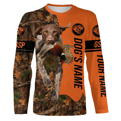 Pheasant Hunting with Dogs GSP Customize Name Shirts, German shorthaired pointer hunting dog shirt FSD4026